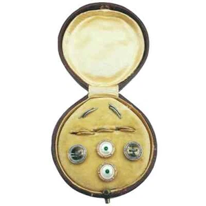 Mens Antique Edwardian Silver and Gold Fronted Mother of Pearl Boxed Shirt Studs - Picture 1 of 12