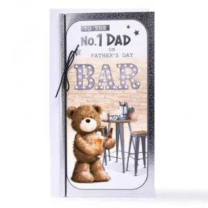 TARJETA DE DÍA PAPÁ PAPÁ NO.1 LINDA 9"" X 4"" OSO CON CERVEZA PADRES TARJETA DE BARRA DE DÍA - Imagen 1 de 2