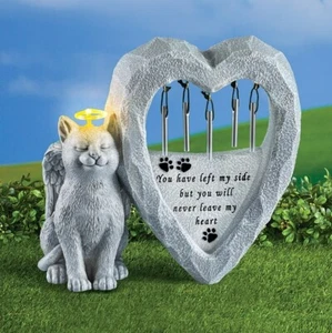 Solarbetriebene Katze Katze herzförmiges Denkmal Windspiel Garten Statue - Bild 1 von 1