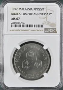 Mazuma *N1381 NGC Malaysia 1972 $1 KL Anniversary Commemorative Coin TopPop MS67 - Picture 1 of 2