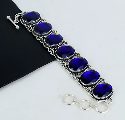 Blauer Saphir Edelstein Armband 925 Sterlingsilber Schmuck Für Geburtstag Gifts - Bild 1 von 4