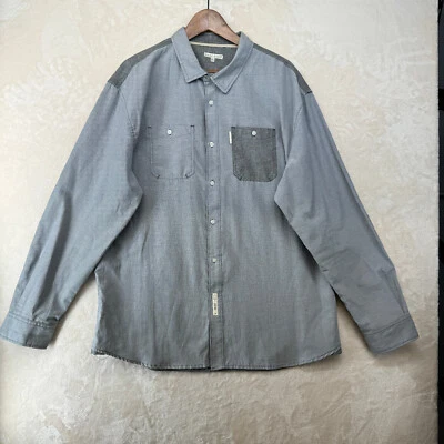 Marc Ecko Patched Elbows Men's Size XXL Gray Pinpoint Cotton Long Sleeve Shirt - Image 1 of 4