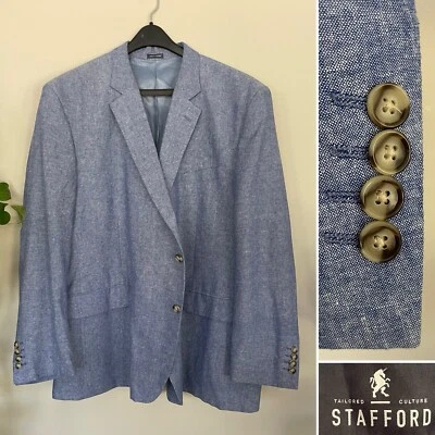 Stafford Merino Mens Two Button Blazer Linen Cotton Blend Sport Coat Jacket 54R - Image 1 of 4