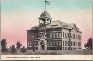 Postal de colección Mountain Lake, Minnesota "PUBLIC SCHOOL" vista al edificio / sin usar - Imagen 1 de 2