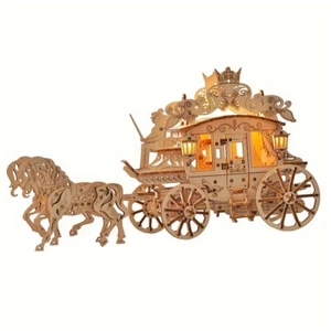 3D Puzzle Wooden Carriage Travel Assembled Model Building DlY Handmade Toy Gift - Picture 1 of 10