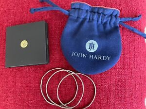 JOHN HARDY BAMBOO COLLECTION STERLING SILVER SET OF 3 BANGLE BRACELETS AUTHENTIC