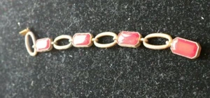 Vintage BRACELET red & gold tone chain link Czechloslovakia - Picture 1 of 4