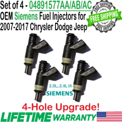 OEM x4 Siemens 4-Hole Upgrade Fuel Injectors for 2007-2017 Jeep Patriot 2.0L I4 Foto 1 de 4