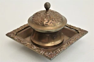 Brass Inkwell Ornate Scrolled Design Beehive Finial - Picture 1 of 13