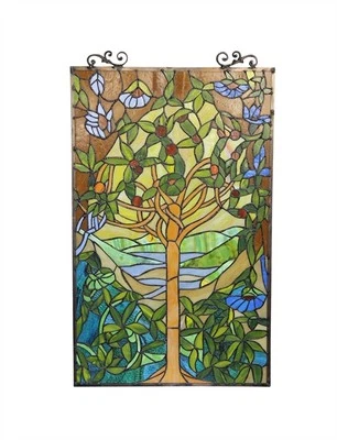 Vitral Árbol de la Vida Panel de Ventana Arte Vidrio Atrapasol 20x32 Estilo Tiffany Foto 1 de 2