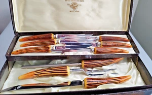 E.Parker&Sons Stainless Blades Carving Set and 6 Steak Knives 3709 Sheffield, En - Picture 1 of 12