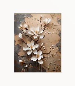Brown Beige Rustic Magnolia Flowers Farmhouse Neutral Home Decor Matted Wall Art - Picture 1 of 8