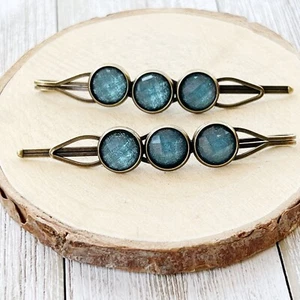 Blue Glitter Rhinestone Hair Pins for Women Cute Bobby Pin Hair Clip Set of 2 - Picture 1 of 9