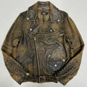 DOUBLE RL Ralph Lauren RRL Studded Biker Leather Jacket Size 2 Limited to 100 JP - Picture 1 of 9