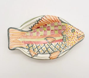 Mackenzie Childs Fish Story Teller 1989 Schmuckschale Pastell Kunstkeramik 7,5" - Bild 1 von 6