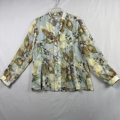 Coldwater Creek Women Blouse Medium Button Up Fall Blue Green  Sheer  Cottage - Image 1 of 4