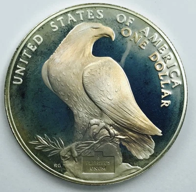 1984 $1 LOS ANGELES OLYMPIC SILVER  PROOF COMMEMORATIVE COIN! INSANE! NR #P1148 - Image 1 of 3