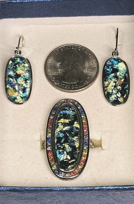 Lab Created Green Opal Austrian Crystal Multicolored Rhinestones Ring Set. - Image 1 of 4