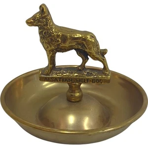 Vintage Alsatian Wolf Dog Brass Ashtray Collectable Figurine 13cm - Picture 1 of 10