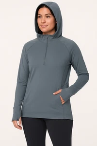 Lululemon Warm Stabilizer 1/2 Zip Hoodie Women's Sz 10 Gray Hooded Thumbholes - Picture 1 of 15