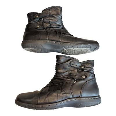 Cobb Hill Bootie Womens 8 M Black Shona Ankle Boots Zip Ruched Soft Leather Moto - Image 1 of 4