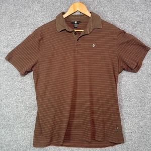 Volcom Mens Brown Red Stripe Short Sleeve Polo Shirt XL - Picture 1 of 12