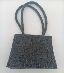 Chico's Black Hand Beaded Cocktail Evening Flowers Purse - Picture 1 of 6