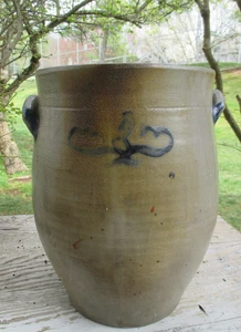 Antiker Steinzeug Hohlkrug Salzglasur Kobalt wahrscheinlich 3 Gal/NY 13" H - Bild 1 von 24