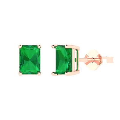 1 cttw Emerald Simulated Emerald Gold-Plated Push Back Stud Earrings for Women - Image 1 of 4