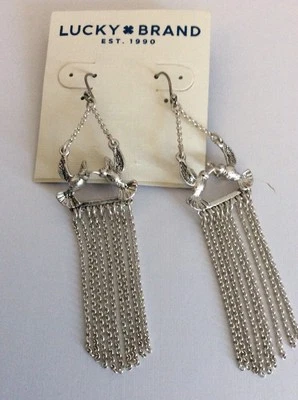 $29 Lucky Brand Silver Tone Bird Fringe Earrings 610 - Image 1 of 2
