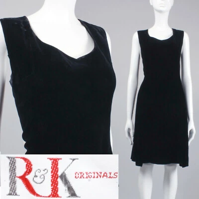 Vestido L Vintage Años 50 Pequeño Negro Terciopelo Sin Mangas Cóctel Clásico Simple Años 60 Foto 1 de 4