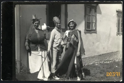 young girls in woman costume, funny, Vintage Photograph, 1930’s Hungary    - Image 1 of 2