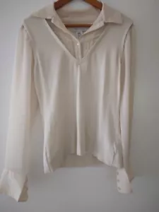 Nine West Women's Sweater Top Knit Ruffle Ivory Long Sheer Sleeve M - Picture 1 of 12