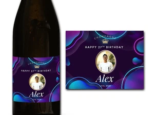 Personalised birthday PHOTO champagne/prosecco bottle label 21st/30th/50th gift - Picture 1 of 3