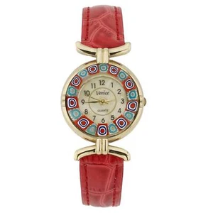GlassOfVenice Murano Glass Millefiori Watch with Leather Band - Red - Picture 1 of 5
