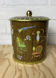 Antiq Design By DAHER Tea Biscuit Candy Canister Tin England 6” W/ Lid ~ Kitschy - Picture 1 of 14