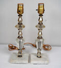Pair MID CENTURY Table Lamps Lucite & Marble Bases 13" TALL Translucent Clear