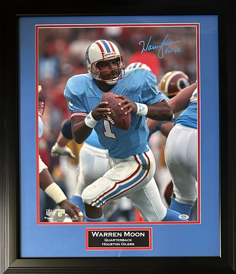 Warren Moon signed inscribed framed 16x20 photo NFL Houston Oilers PSA - Image 1 of 2