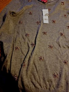 NWT - Elle Gray Embellished Sweater - L - Picture 1 of 9