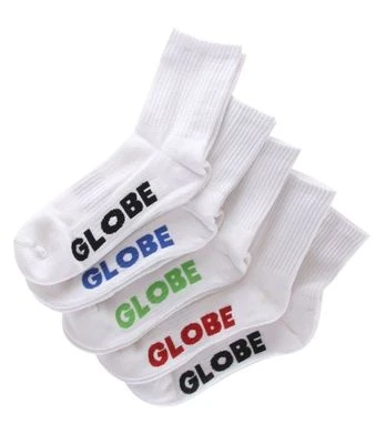 Paquete de 5 calcetines Globe Stealth Crew blancos talla 7-11 Skateboard Sox Foto 1 de 3