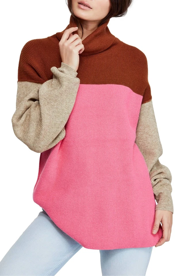 People Softly Structured Tunic Turtleneck Sweater Top M Candy Pop B92