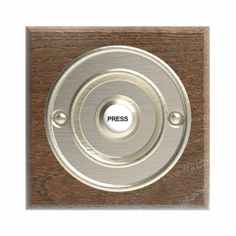Traditional Square Wired Doorbell in Tudor Oak and Brushed Nickel Cover