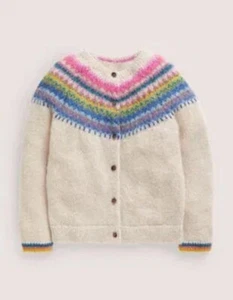 Mini Boden Girls Fair Isle Cardigan 9-10Y Beige Multicolor Knit Wool Blend Butto - Picture 1 of 11