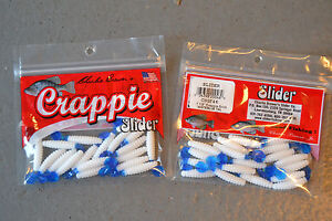 2 packs charlie brewer sliders White/Blue Tail  1.5 inch crappie grubs