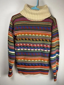 Vintage 80s Sweater Cowl Neck Colorful Geometric Women’s Medium Acrylic - Picture 1 of 5
