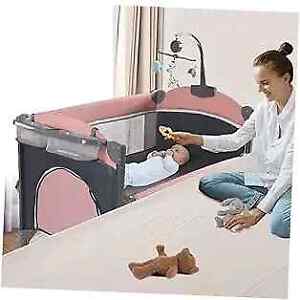 5 in 1 Baby Crib, Bedside Cribs, Pack and Play with 5 in 1 Foldable Crib-pink