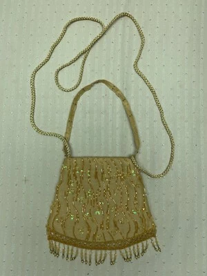 Valerie Stevens Beaded Boho Chic Gold Sequined Handbag 6 1/2” X 5” Party Evening - Image 1 of 4