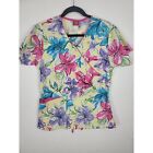 Dickies Medical Scrub Top XS Womens Multicolor Floral V Neck Short Sleeve Top