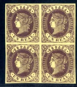 Sellos España 1862 1 real nº 61 castaño s.amarillo Isabel II Bloque cuatro R.A1 - Imagen 1 de 2