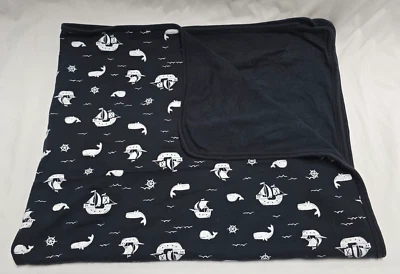 Carter's Whale Pirate Ship 婴儿毯襁褓黑色白色球衣针织弹力 — 第 1/4 张图片